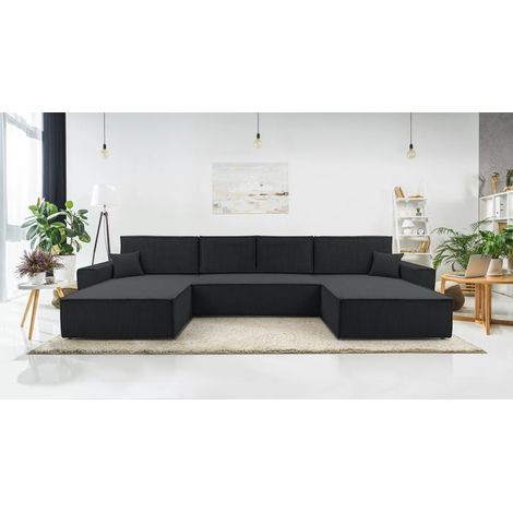AX LIVING Grau Sofa U mit Schlaffunktion Cedria U Wohnlandschaft 389cm