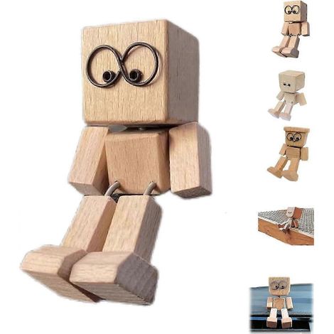Charmante petite marionnette en bois, articulée, avec 12 expressions magnétiques, une marionnette amusante qui gigote, une décoration pour le tableau de bord d'une voiture. (1/5)