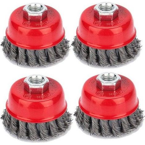 Lot de 4 brosses coniques, meuleuses, brosse métallique, brosse coupelle torsadée, brosses de ponçage, Ø 75 mm, M142 (1/5)