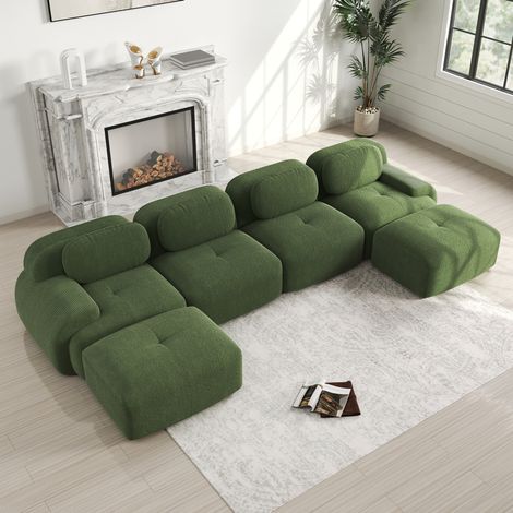 Canapé d’angle modulaire vert en velours côtelé avec livraison sans montage (1/5)