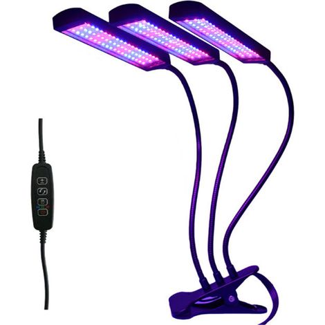Lampada LED per coltivazione indoor, regolabile, 30W con timer 3/9/12h, 3 teste (bianca) (1/5)