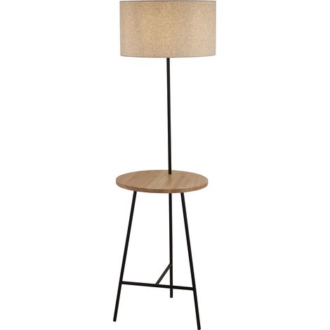 Searchlight Washington  Lampada da terra Shelf, nera, legno naturale (1/3)