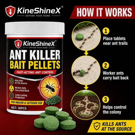 KineShineX Ant Bait Tablets (30 tablets) for Home & Patio Use, Suitable for Kitchen Corners, Gardens & Outdoors (1/4)