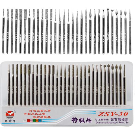 30PCS Fraises Diamant 2.35mm Tige Fraises Diamantées Titane Fraises à Limes Rotatives Accessoires Fraises Bavure à Limes pour Graver sur Céramique Pierre Verre Bijoux (1/5)