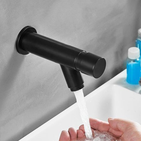 Mitigeur de lavabo eau froide noir robinet mural salle de bain avec bouton (1/5)