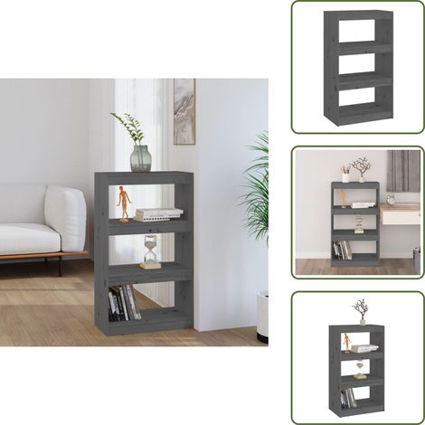 Bibliothèque/Séparateur de pièce Gris 60x30x103,5 cm Pin massif - Bibliothèque - Meuble De Rangement - Étagère - Séparateur De Pièces - Bibliothèque Grise (1/5)