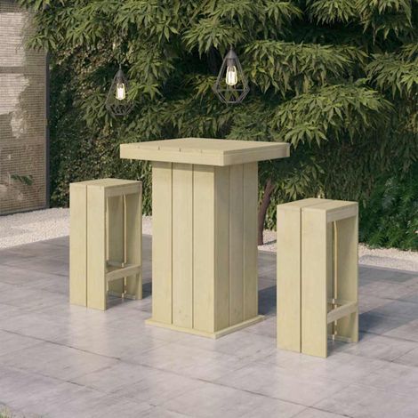 Ensemble Table de bar + 2 Chaises de bar de jardin - Table Haute avec 2 Tabourets Bois de pin imprégné BV397944 - BonneVie (1/4)
