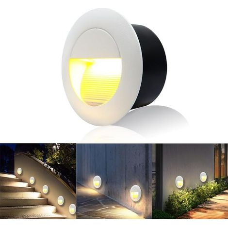 Applique Murale Rond IP65 Blanc Chaud 230V, Eclairage Escalier Alu Etanche Encastrable Marchepied, Boîte Incluse (1/5)
