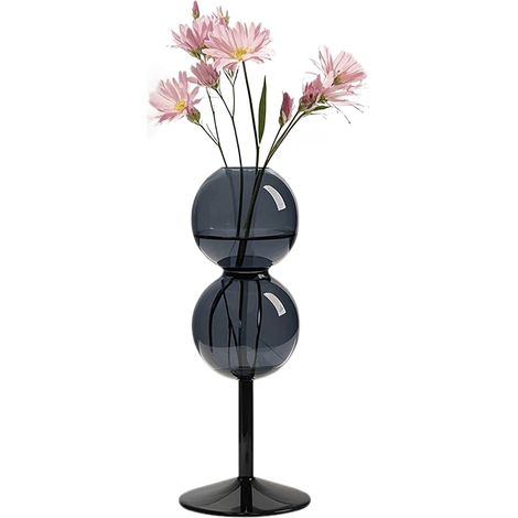 Vase pour hydroponie et décoration vase Double sphère hp2073 en verre bulle avec arrangement floral gris (1/5)