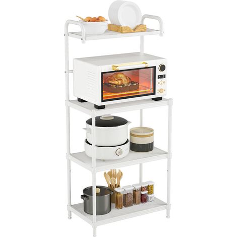 Cadre en Fer Étagère de Cuisine 4 Niveaux Support Micro-Ondes et Vaisselle Rangement Polyvalent Cuisine Salon Blanc (1/5)