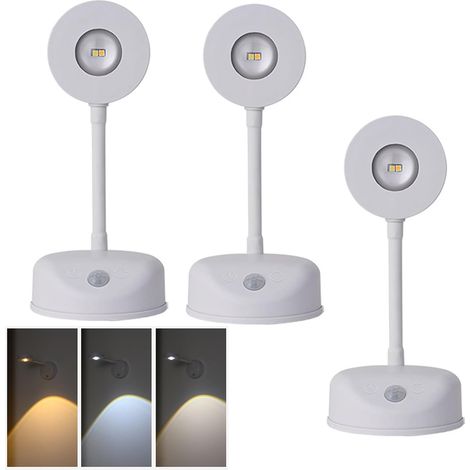 Applique murale à capteur 3 pièces, applique murale rechargeable, applique murale LED sans fil, rotation à 360°, intensité variable (1/5)