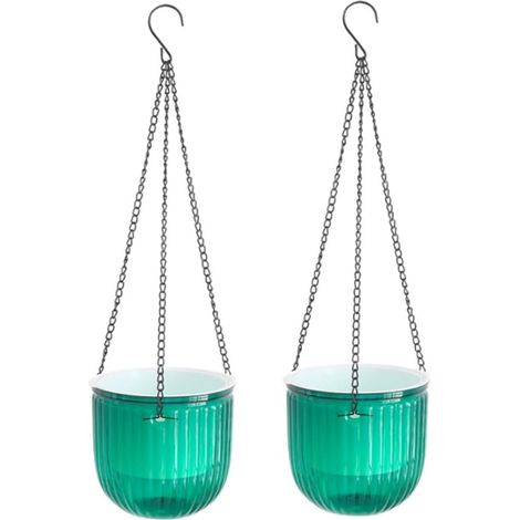 Pot suspendu Lot de 2 pots suspendus en plastique vert, taille S, (1/5)