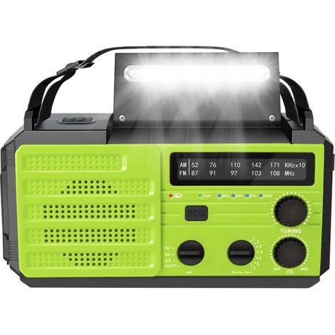 Radio di emergenza, radio meteorologica solare portatile da 6000 mAh con manovella, luce di lettura, torcia LED a 3 livelli, allarme SOS, AM/FM/NOAA, jack per cuffie (1/3)