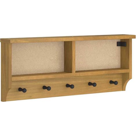 Perchero de pared ahorrador de espacio 87 x 12 x 35 cm con 5 ganchos estilo rústico acabado pino y nogal 020056693