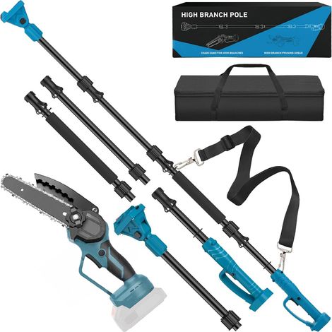 Scie d'élagage sans fil avec tige télescopique compatible avec 18 V, 6 ", élagueuse, 2 en 1, pour jardin et forêt, tronçonneuse télescopique jusqu'à 4,6 m de hauteur de travail (1/5)