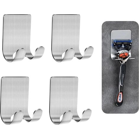 (Argent)Crochet Adhésif Mural,4 Pièces Porte Serviette Auto adhésif Crochet Torchon Cuisine Sans Perçage Support Rasoir Douche pour Cuisine, Salle de Bain,Salon,Bureau