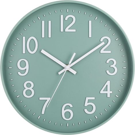 Horloge murale moderne silencieuse sans tic tac Fonctionne avec piles verte et blanche Blanc (1/5)