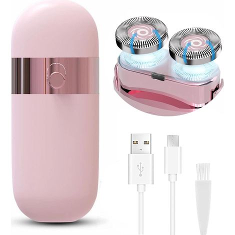 Rasoir électrique pour femmes, rasoir électrique indolore avec lumière LED, rechargeable par USB, rasoir à 2 lames pour le menton, la lèvre supérieure et les poils pubiens. (1/5)