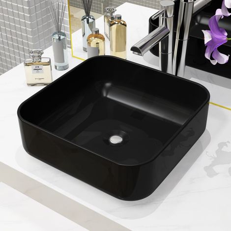 vidaXL Basin Ceramic Square Black 38x38x13,5 cm