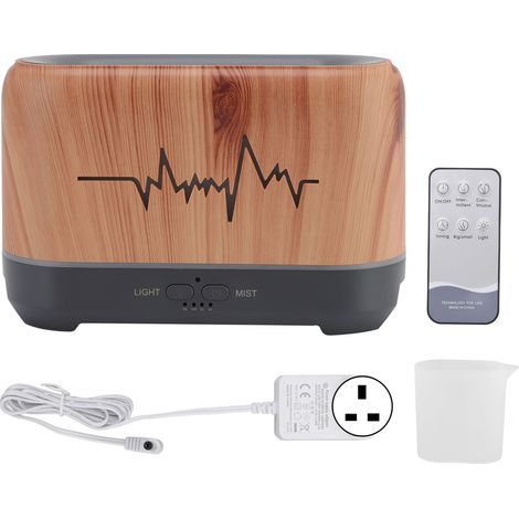 Diffuseur d'huiles essentielles 200ml avec télécommande, brumisateur silencieux, lumière flamme creuse, humidificateur, prise UK 100-240V
