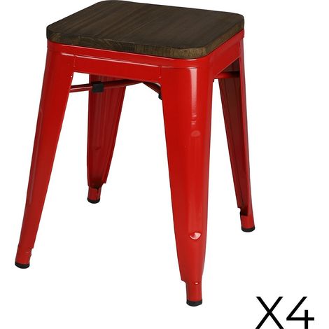 Set von 4 Barhockern im Industriestil aus Metall, Farbe Rot – Kollektion FACTORY.
