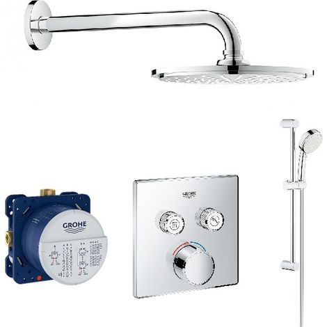 Grohe – Colonne de douche encastrée chromée – Mitigeur Smartcontrol 2 voies – Tête de douche inox ultra plate 100mm – Flexible 1750mm (1/5)