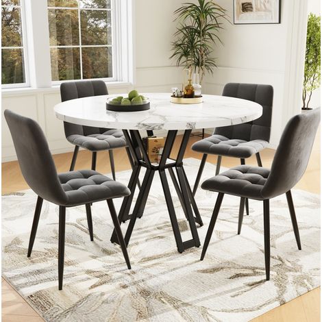 table repas cuisine 4 chaises ronde 100 cm velours OKMYHOME (1/5)
