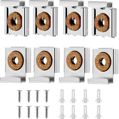 Support mural pour miroir – Lot de 8 clips de fixation réglables – Fer robuste chromé – Pour verre 4-6mm – Installation facile (1/5)