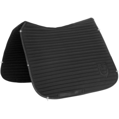 Full, nero: Sottosella da dressage Universe Stripe con trapunta a righe orizzontali e bordo luccicante