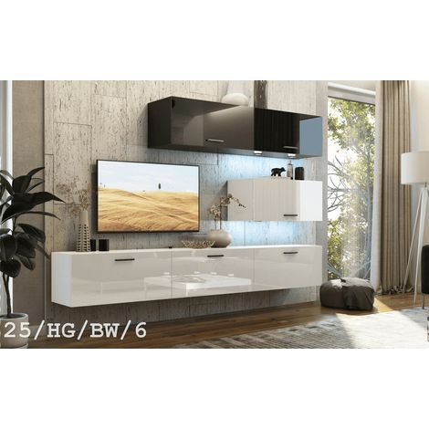 Ensemble meuble TV CONCEPT 25-25-HG-BW-6 blanc-noir brillant 166-249 x 35 x 191 cm (1/2)