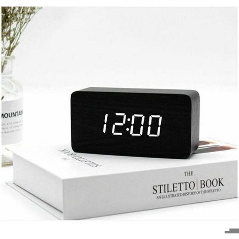 Numérique Réveil Bois Réglable Luminosité Contrle Vocal LED Horloge Rectangle Affichage Temps Température Décor à La Maison (1/4)