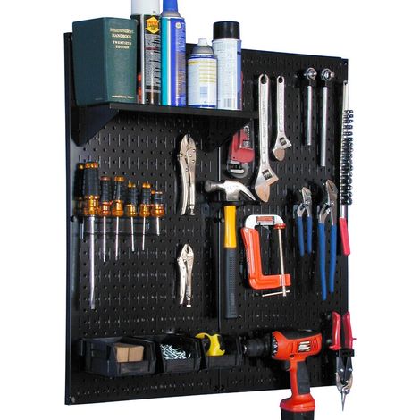 Kit de rangement d'outils en métal avec panneau perforé noir et accessoires noirs (1/5)