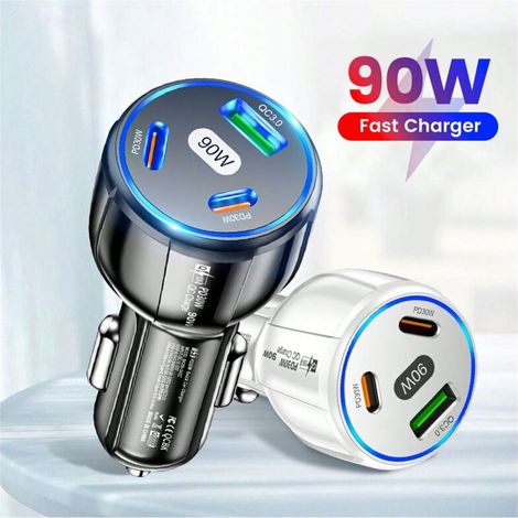Chargeur de voiture rapide, chargeur de voiture USB-C 90 W, accessoires auto, chargeur de voiture USB pour allume-cigare - AquaForge (1/5)