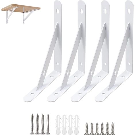 Quadratische Wandregale Weiß 20cm Quadratische Dreieckhalterung Weiße Eisenwandregale mit Schrauben für dekorative Regale Küche Schlafzimmer Möbel Hängeschrank 2 Stück (Typ B 8 Zoll Dreieckhalterung -