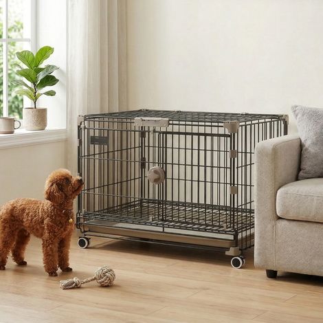 Cage pour Chien Pliable, Plateau Amovible Porte de Nourrissage, 60,5x45,5x54,5cm, Noir (1/5)