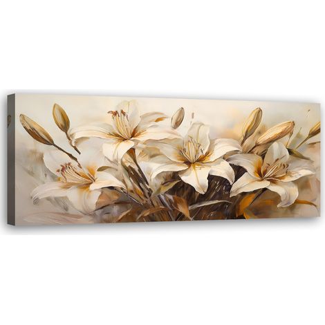 Tableau déco Fleurs de lys en beige Style Boho 90x30 (1/5)