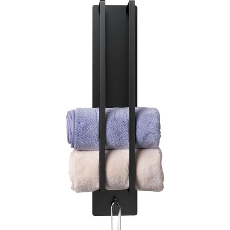 Porte-Serviettes sans perçage Support Serviette d'invité avec Crochet auto-adhésif 420x90x75mm Porte Serviette Roulé Murale pour Salle de Bain Cuisine, Acier Inoxydable, Noir (1/5)