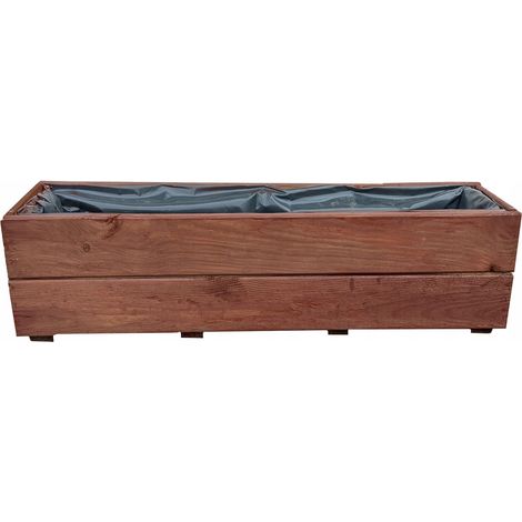 Blumentopf für Balkon oder Fensterbank, rechteckig, aus Holz, Walnuss, 90x18 cm, Durchmesser 27 cm (1/5)