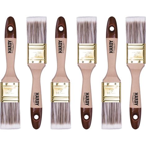 Lot de 6 Pinceaux Plats 35 mm - Série 45 - Fibres Synthétiques, Manche Bois Naturel, Virole en Acier – Pour Peinture, Vernis, Huile et Lasure (1/5)