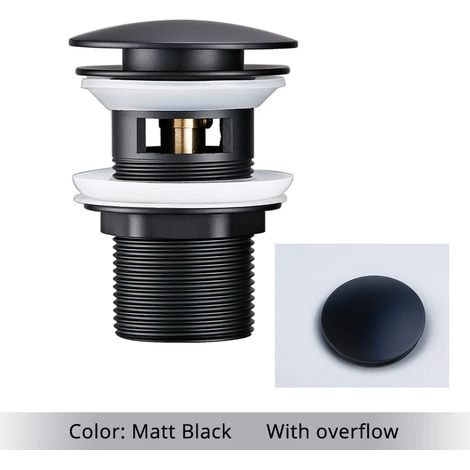 (Matt black-1) Bathroom Bath Pop Up Drain Stopper Rose Gold Polished Anti-Corrosion Durable With OverFlow Hole Basin Sewer Plug (1/4)