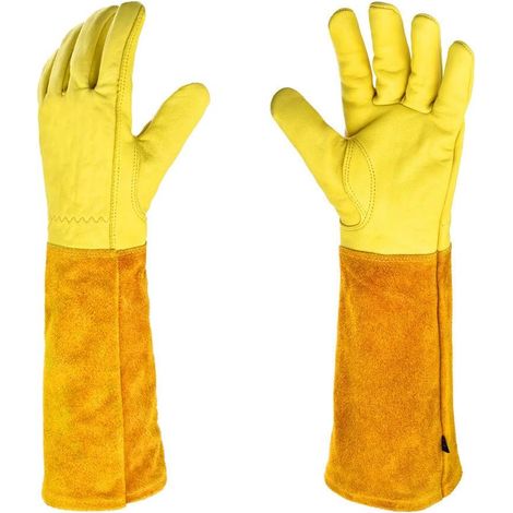 AIDUCHO Gants De Jardinage En Cuir Pour Homme/Femme - Résistants À L'épine, Isolation Thermique Et À L'usure - Pour Souder, Jardiner, Travaux Ménagers - Manches Longues - Jaune (1/5)