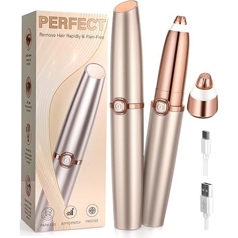 Women's Electric Eyebrow Shaver: Eyebrow Trimmer with 2 Replacement Heads and LED Light, USB Rechargeable, Painless Women's Face Razor for Eyebrows/Lips/Arms (1/5)