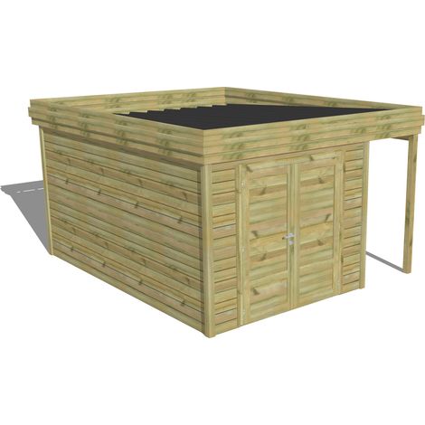 ABRI DE JARDIN bois Pin autoclave 27mm - 3,64x4,34m / 15,8m2 - Bac acier - Abri Français (1/5)