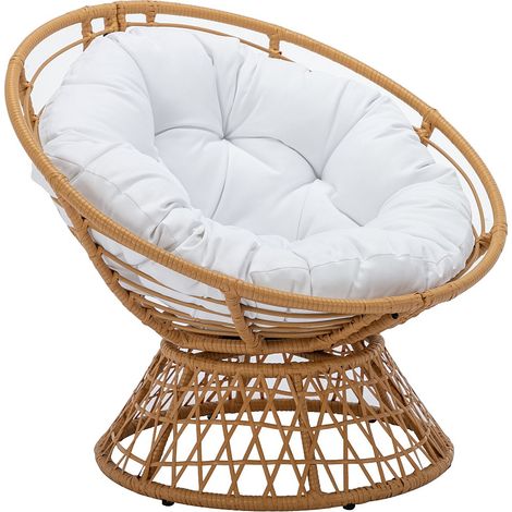 Poltrona lounge girevole in Resina intrecciata Naturale chiaro e cuscino bianco - SYNDRA di MYLIA
