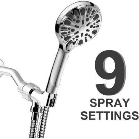 Shower Head 9 Modes Water Saving, 1.5M Flexible Shower Hose, High Pressure Detachable Hand Shower Hand Shower Stainless Steel Head