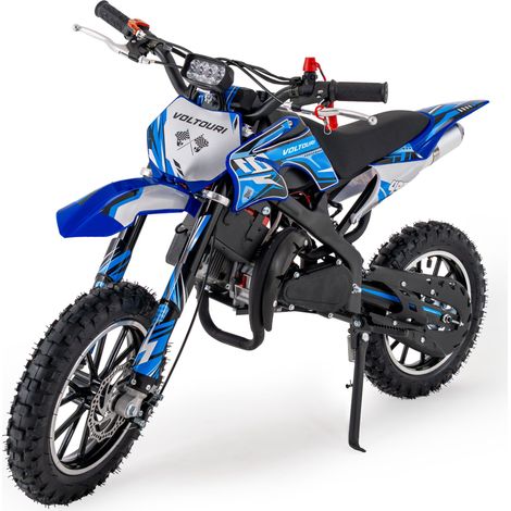 CR49-E-BLUE Mini Cross 49cc für Kinder mit E-Start und Pull-Start, LED-Licht, Akku 12V, Offroad VOLTOURI (1/5)