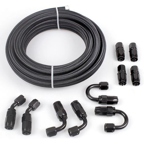 AN10 Black Nylon Braided Modified Oil Cooler Connector Kit: 5-meter oil hose plus 10 connectors (1/4)