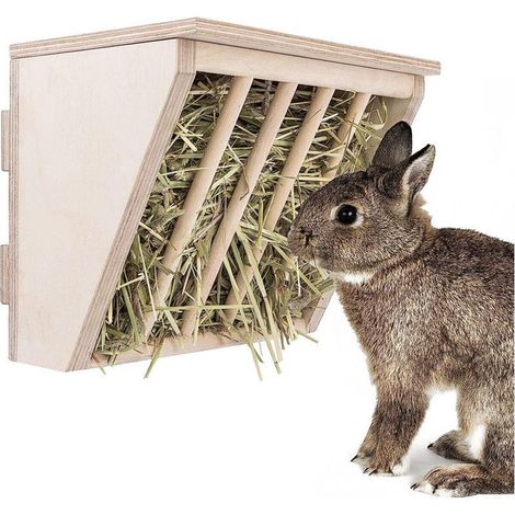 Mangeoire à foin en bois pour lapins et cochons d'Inde, 25 x 19 x 5 cm, beige (1/4)