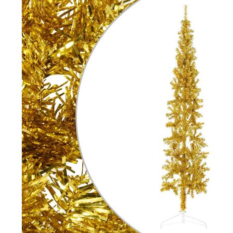 Demi Sapin de Noël Arbre de Noël artificiel mince avec support Doré 240 cm (1/5)