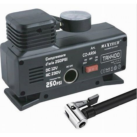 MaxTech - Compressore Compatto Ad Aria Con Manometro Pneumatici 12v 250psi 25l/min Co-ar06 - (1/2)